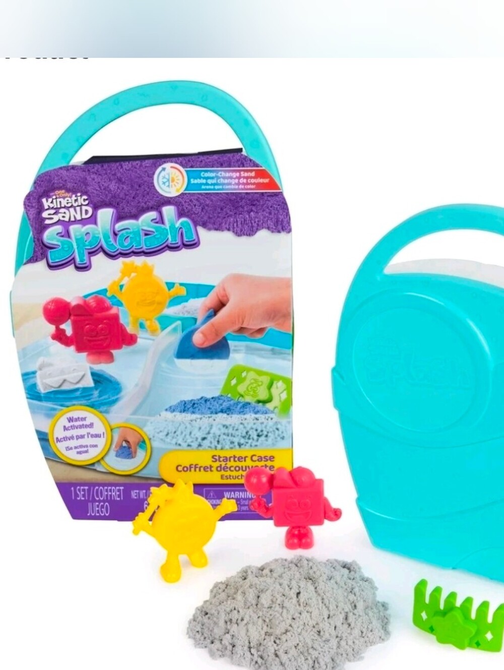 Kinetic Sand, Splash Starter Case with 6oz Color-Change Play Sand, 3 Tools Molds